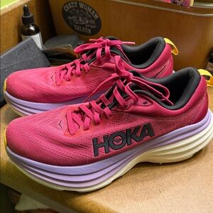 Hoka Fuchsia and Lemon Running Shoes